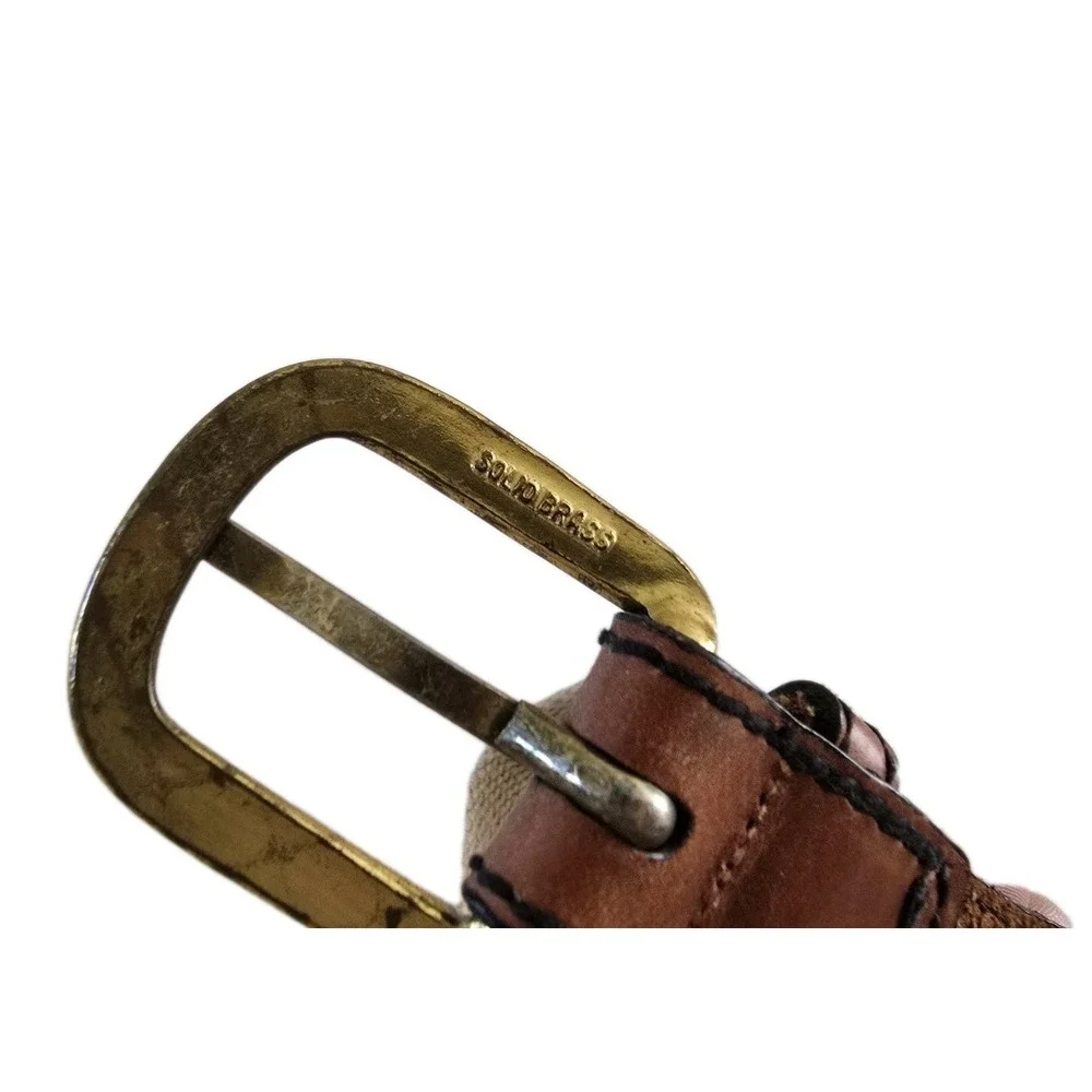 Mens Classic Duck Ribbon Belt Brown Leather Brass Buckle By Canterbury Vintage